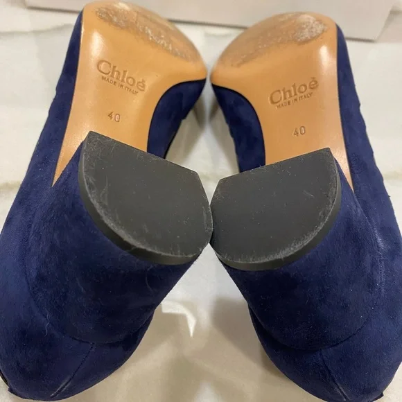 Chloe Heels size 40 Navy Suede Black Mesh - Picture 12 of 16